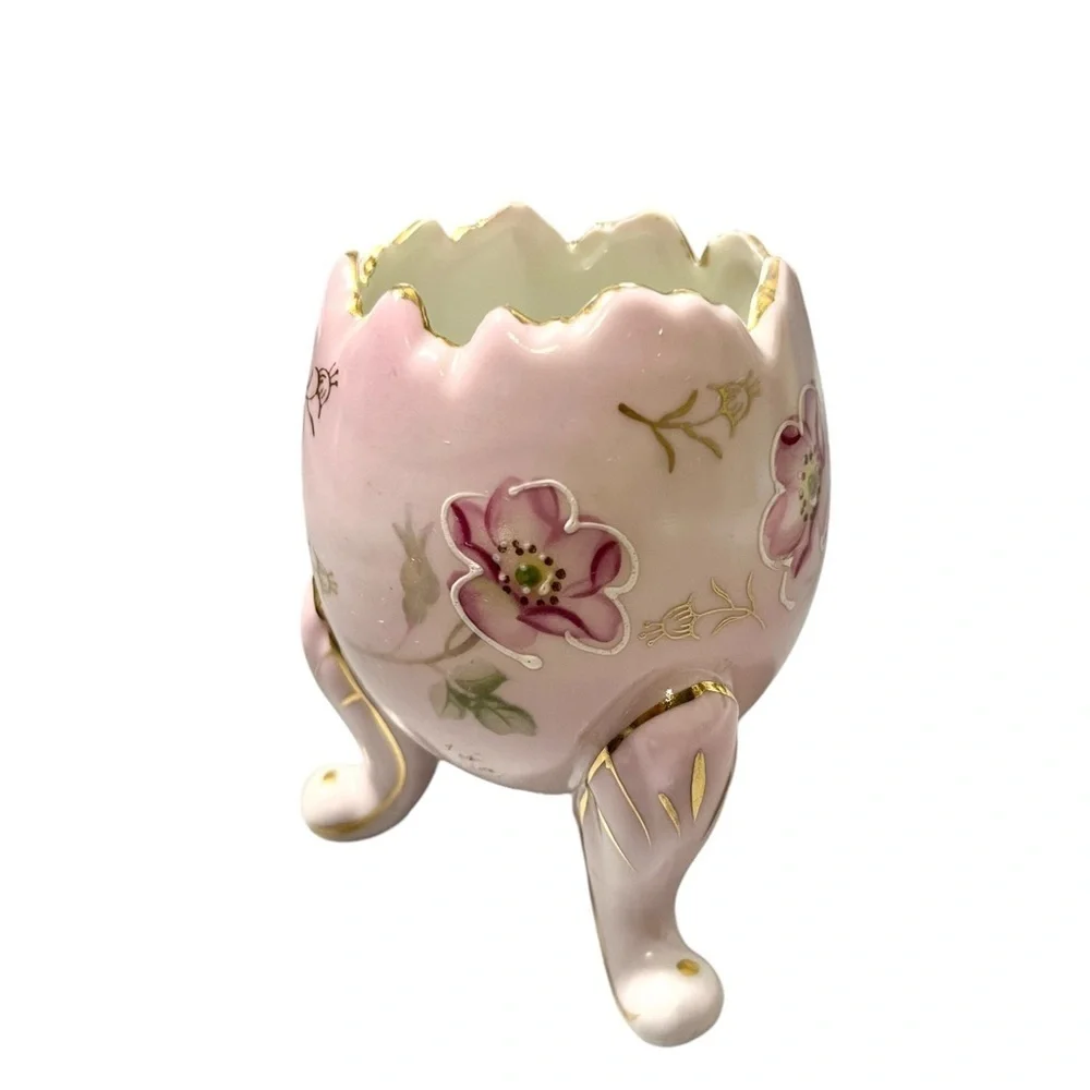 Inarco Vintage 1962 Three Footed Porcelain Egg Vase Pink/Green